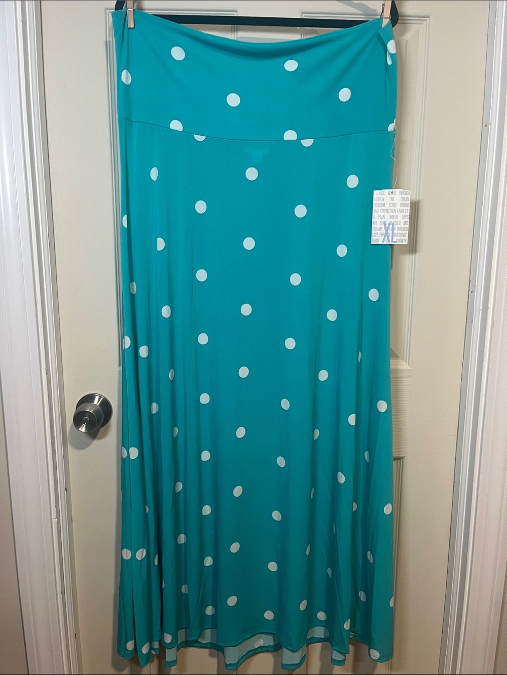 LuLaRoe Teal Maxi Skirt with White Polka Dots